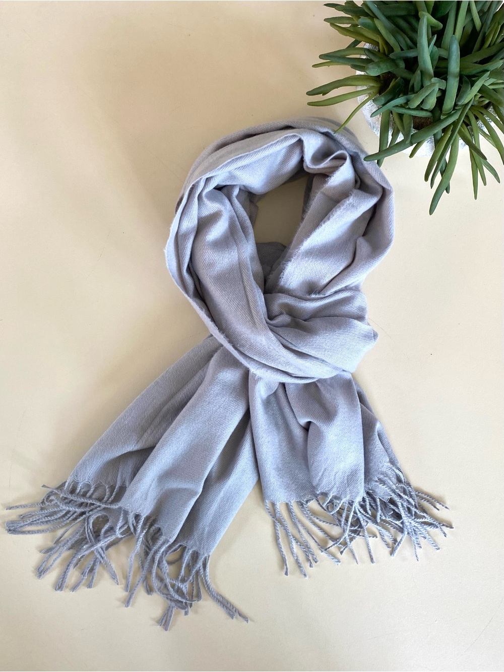 Light Gray Cashmere Fringe Pashmina Scarf
